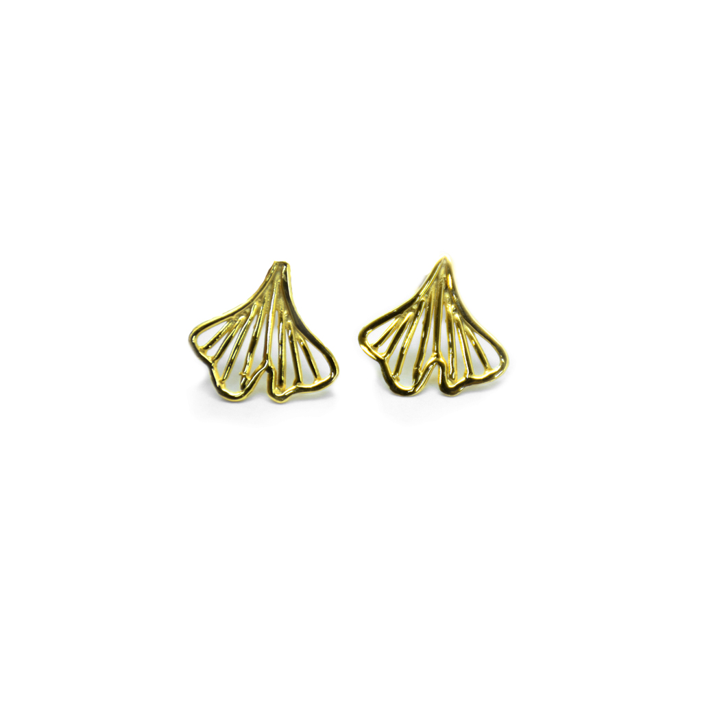 Aretes de plata .925, baño de oro , mini – Colección Ginkgo Biloba por Teresa González - EPT267D