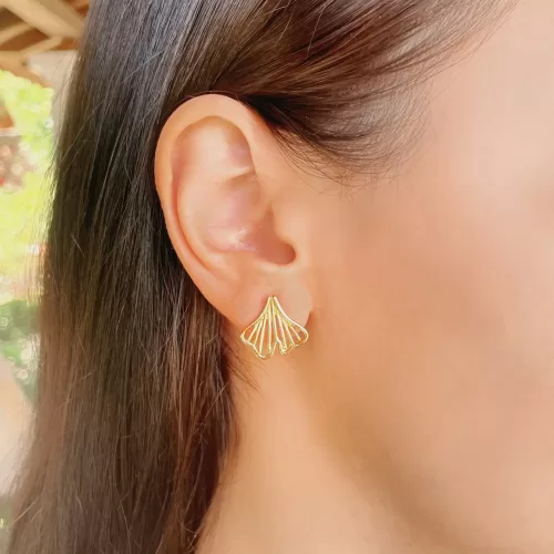 Aretes de plata .925, baño de oro , mini – Colección Ginkgo Biloba por Teresa González - EPT267D