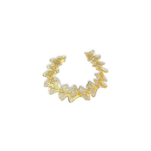 Pulsera de plata .925, con baño de oro, hojitas engarzadas en hilera, Diseño por Teresa González - TPP975DS