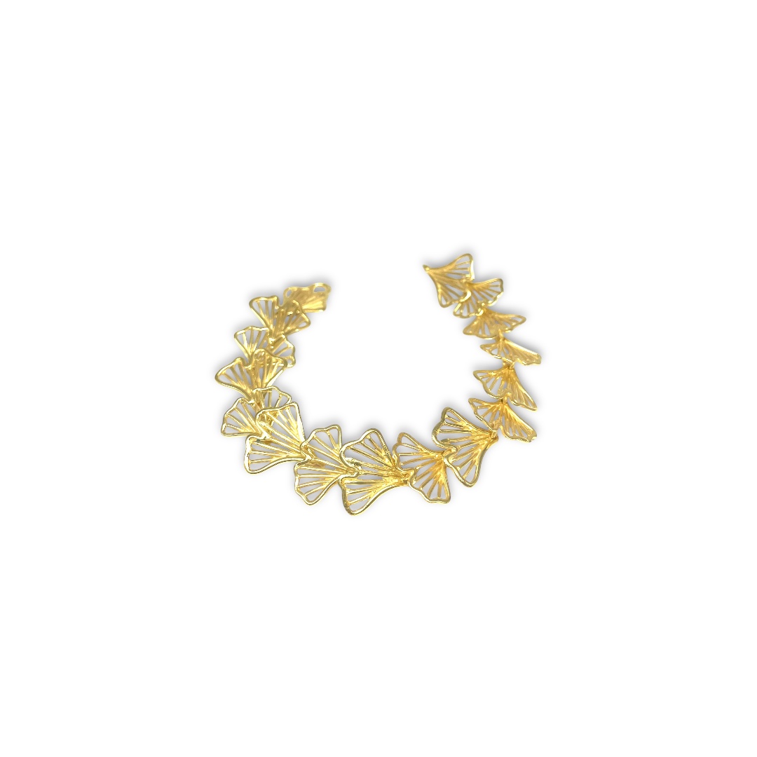 Pulsera de plata .925, con baño de oro, hojitas engarzadas en hilera, Diseño por Teresa González - TPP975DS