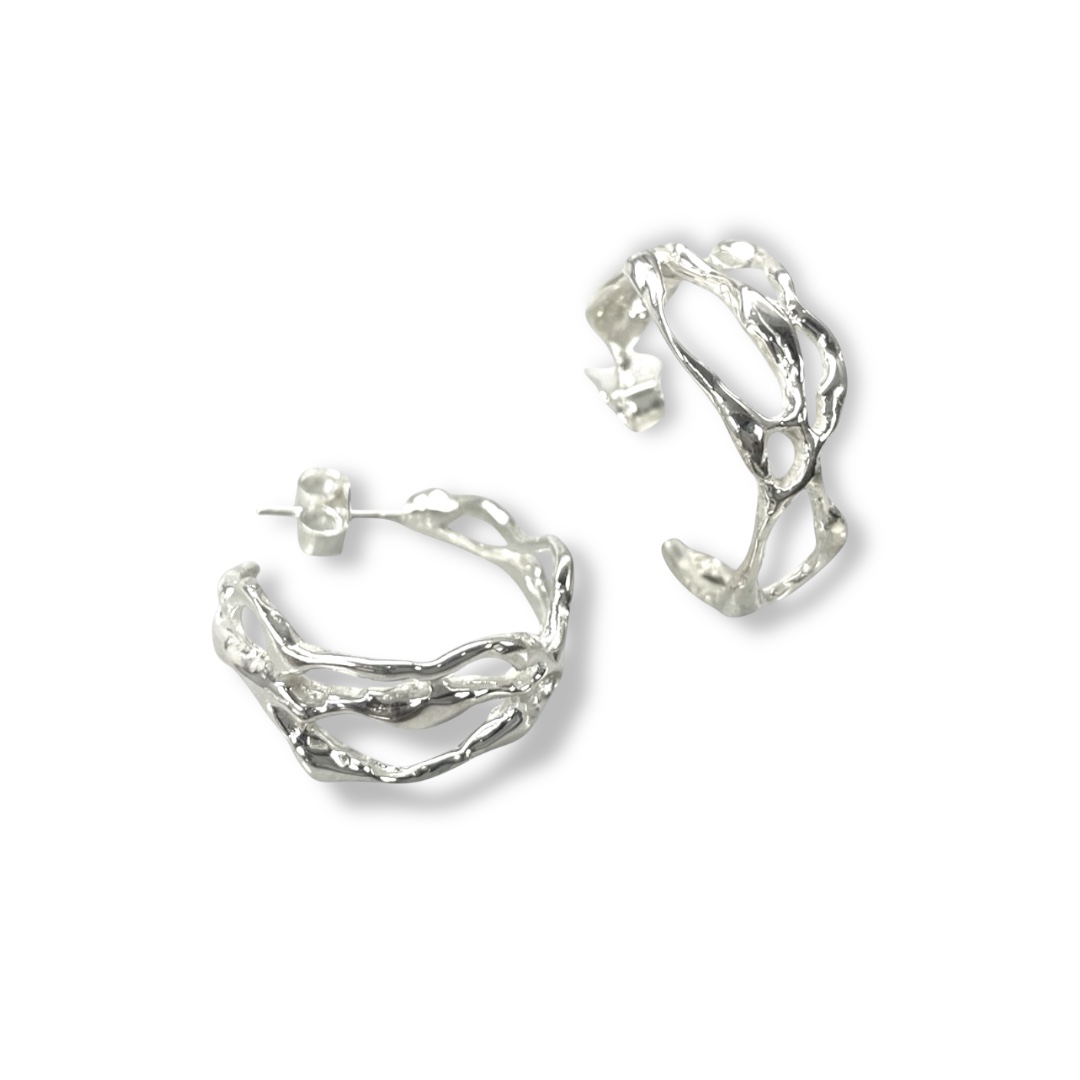 Arracada grande de plata .925 doble estilo clásico por Teresa González