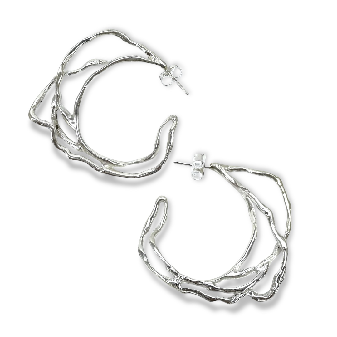 Arracada jumbo de plata .925 doble estilo clásico por Teresa González