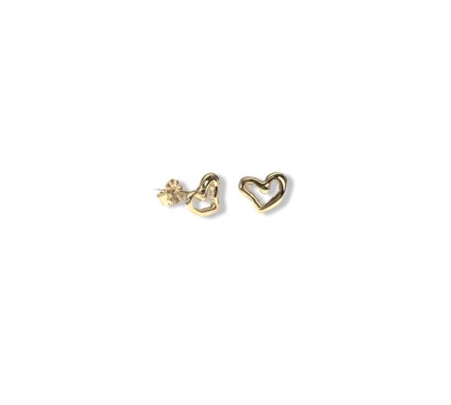 Aretes minimalista de plata .925 de corazón forjado con baño de oro