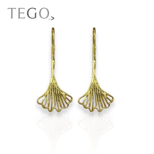Arete de plata .925 con baño de oro Ginkgo Biloba-EPT272D - Diseño por Teresa González