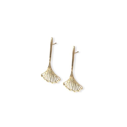 Arete de plata .925 con baño de oro Ginkgo Biloba-EPT272D - Diseño por Teresa González