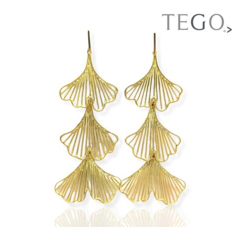 Arete de plata .925 con baño de oro Ginkgo Biloba-EPT274D - Diseño por Teresa González