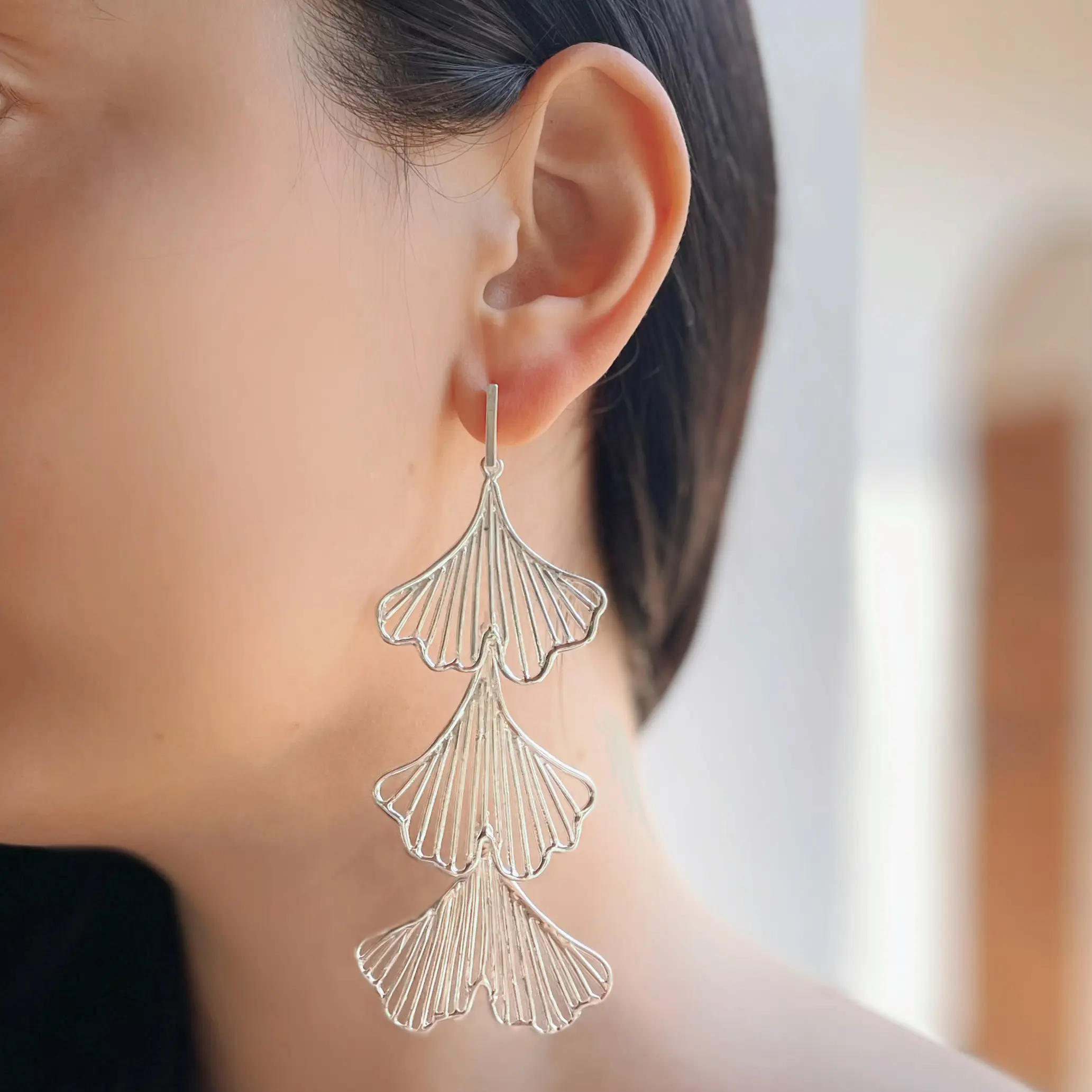 Arete de plata .925 Ginkgo Biloba-EPT274 - Diseño por Teresa González