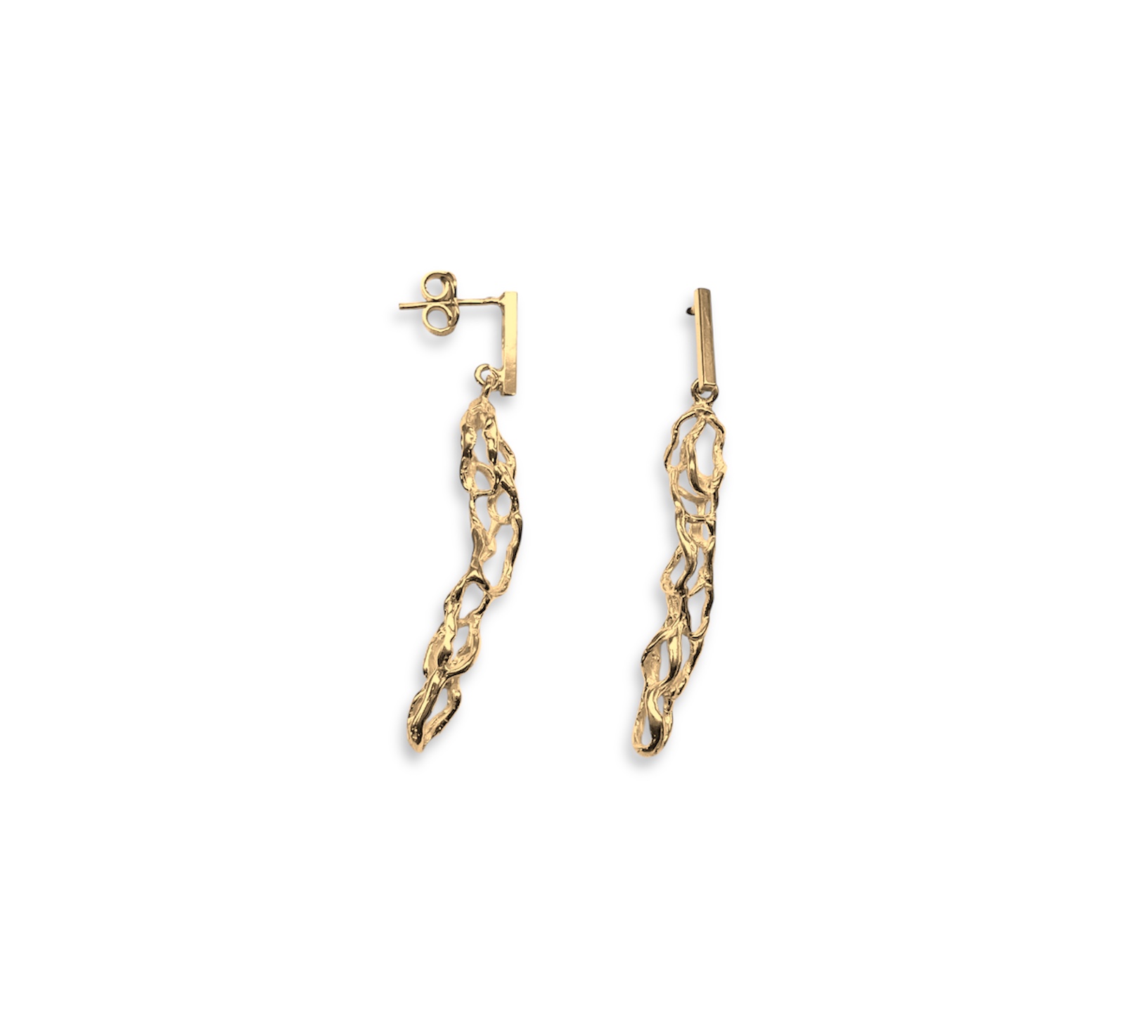 Arete de plata .925 baño de oro con poste movible tipo capullo por Teresa González