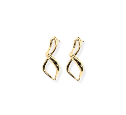 Arete de plata .925 entrelazado grande con poste baño de oro diseño suave