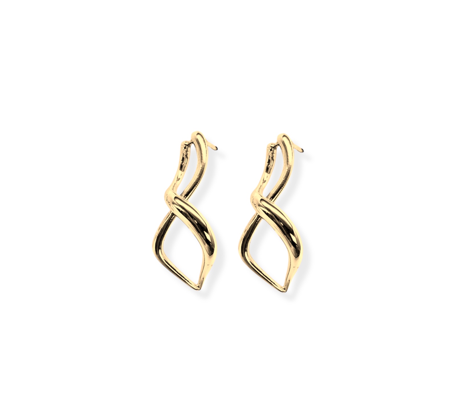 Arete de plata .925 entrelazado grande con poste baño de oro diseño suave