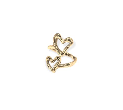 Anillo de plata .925 baño de oro ajustable corazón ogánico por Teresa González