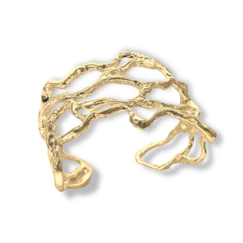 Brazalete -Cuff de plata .925 baño de oro doble diseño minimalista por Teresa González