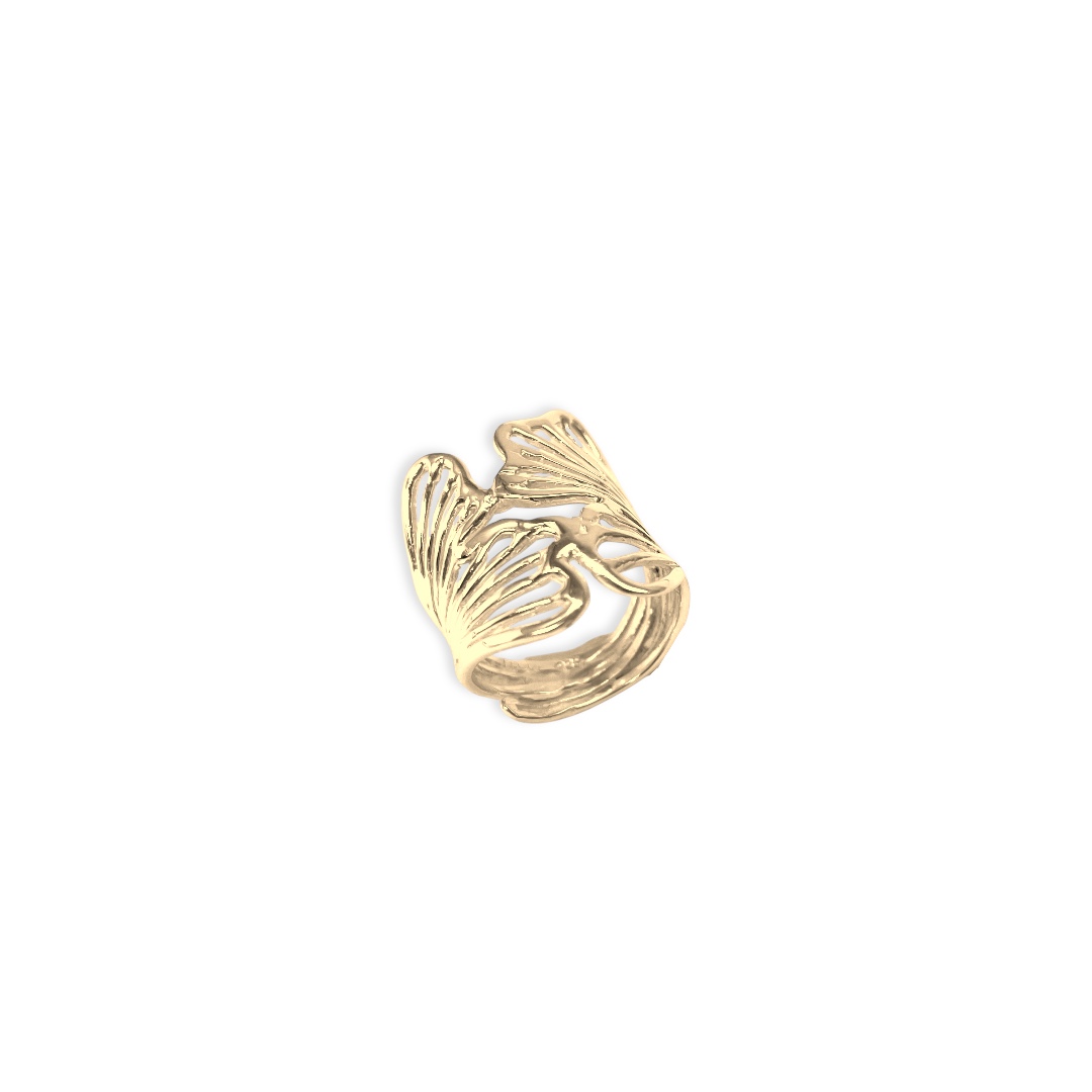 ANILLO DE PLATA 925 DOBLE CON BAÑO DE ORO COLECCION GINGKO BILOBA