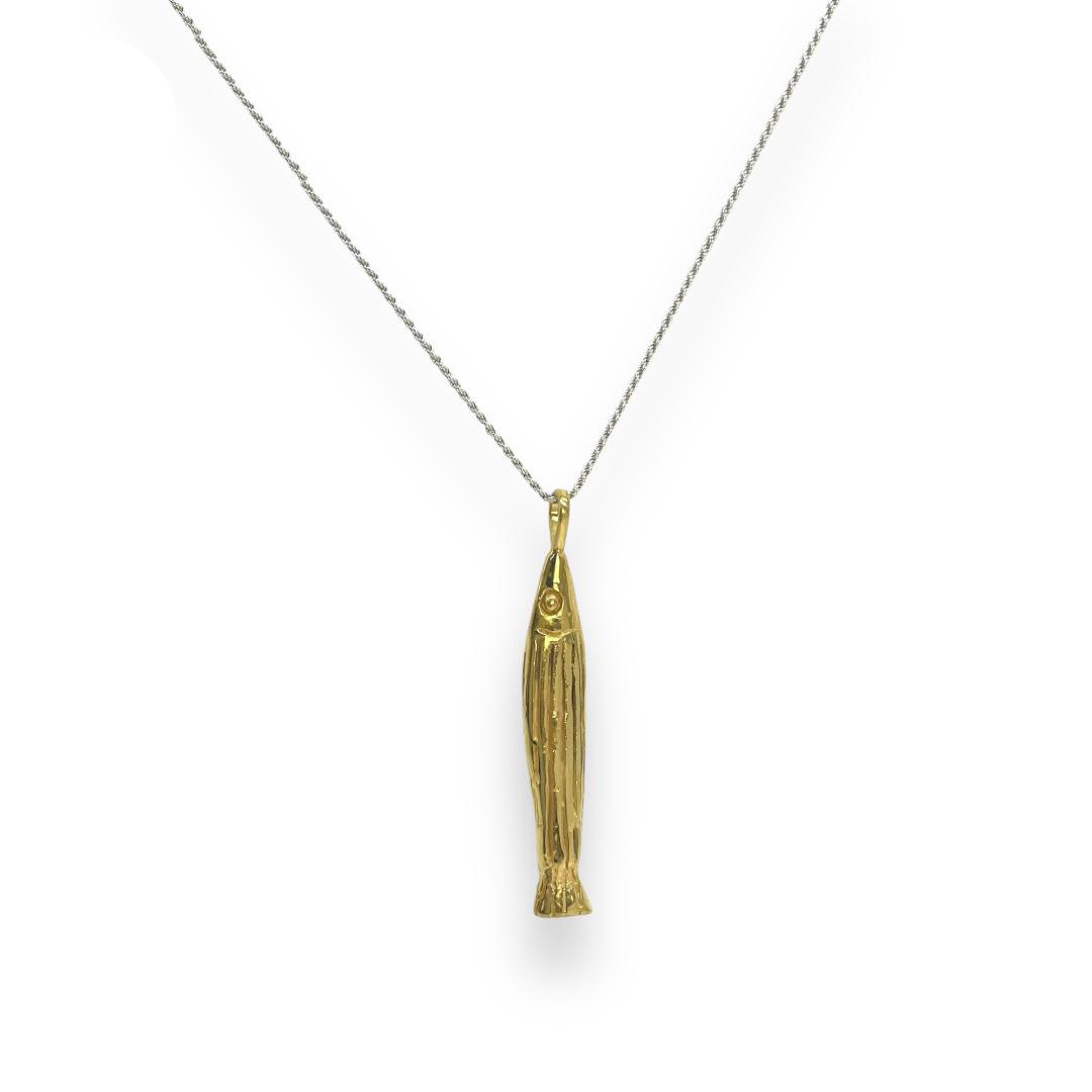 Dije de pez en plata .925 baño de oro alargado a rayas