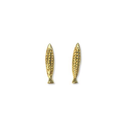 Arete de pez en plata .925 baño de oro con textura puntitos – Inspiración marina